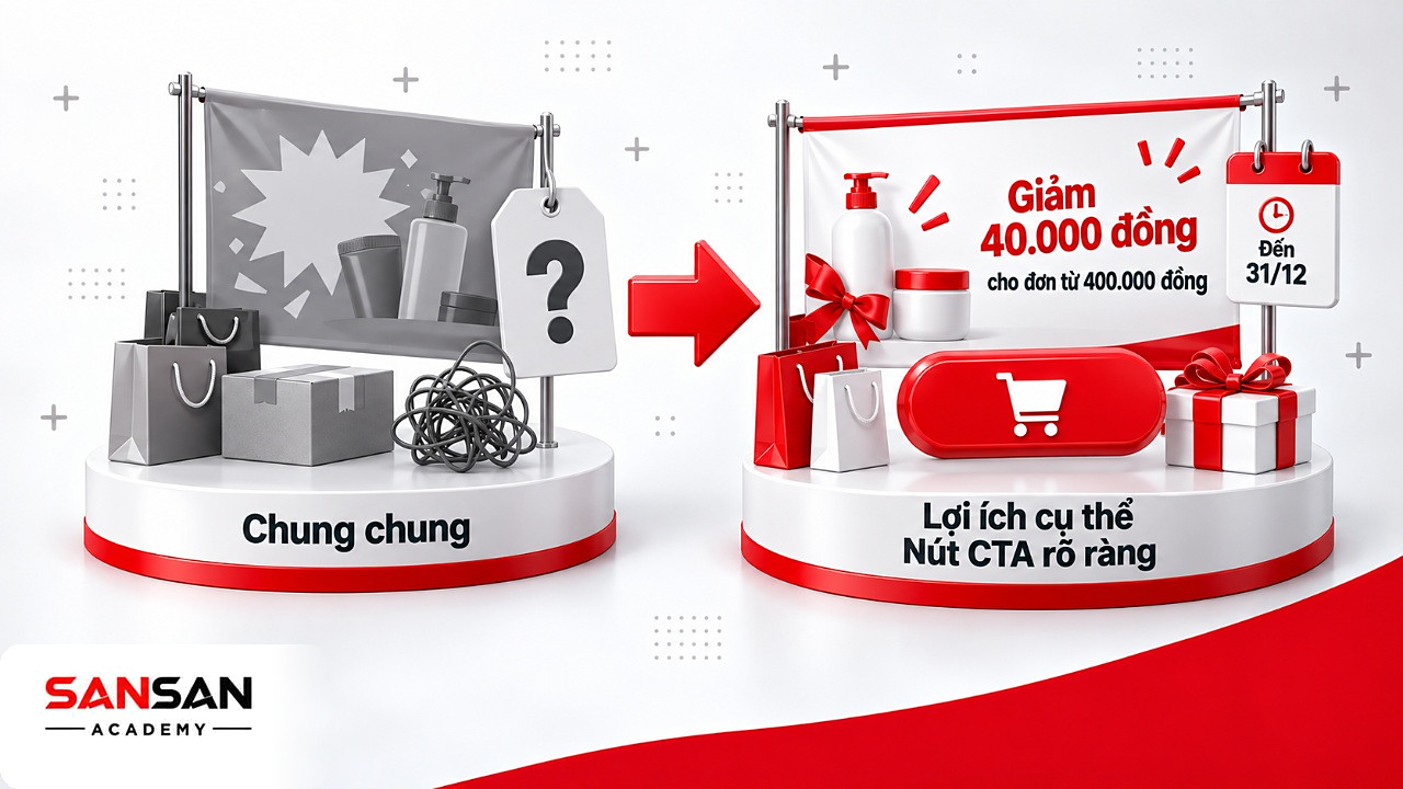 Trước và sau khi viết lại tiêu đề chương trình khuyến mãi từ câu chung chung thành lợi ích cụ thể
