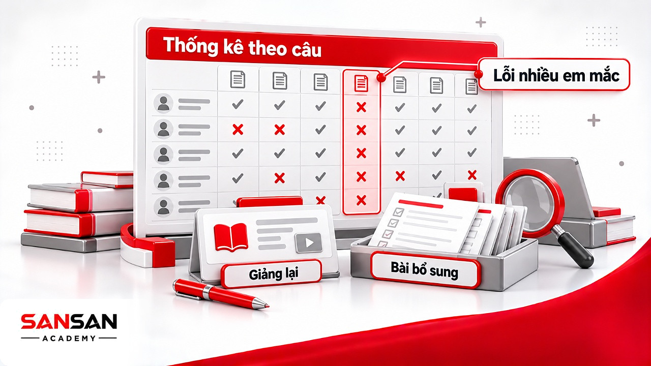 Bảng thống kê đúng sai theo câu hỏi giúp chọn phần giảng lại, ứng dụng chuyển đổi số trong giáo dục