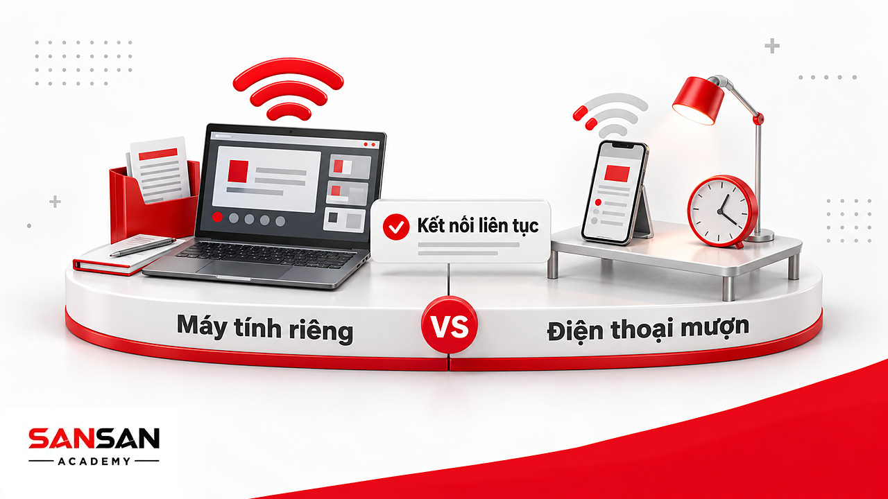 So sánh bàn học có máy tính riêng với bàn chỉ có điện thoại mượn buổi tối khi chuyển đổi số trong giáo dục