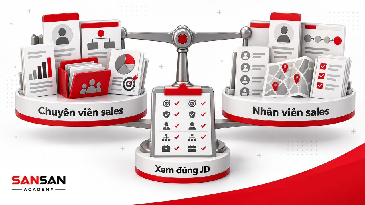 Phân biệt chuyên viên kinh doanh và nhân viên kinh doanh theo phạm vi công việc, quyền chủ động, khách hàng và mô tả công việc.