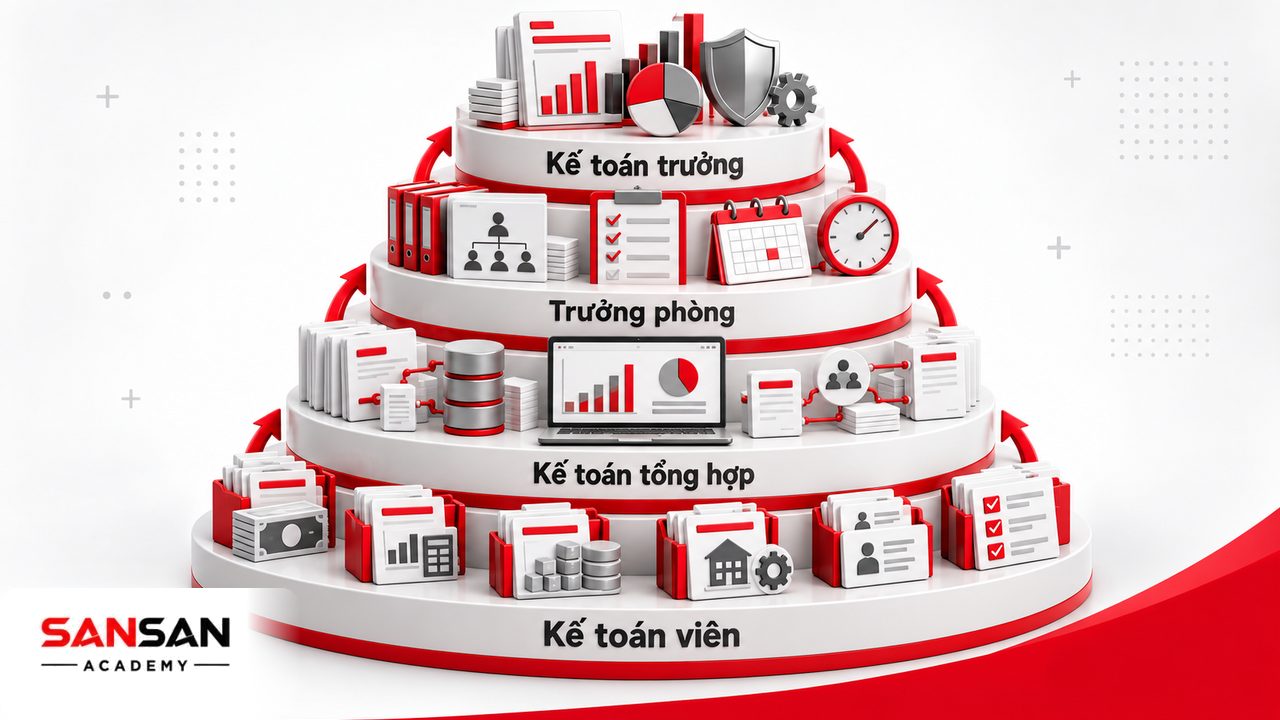 Cơ cấu phòng kế toán từ kế toán viên và kế toán tổng hợp đến trưởng phòng và kế toán trưởng theo mức trách nhiệm.