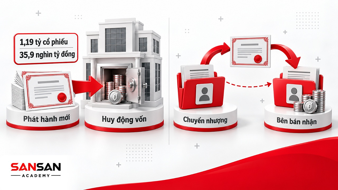 Cổ đông góp vốn khi công ty phát hành cổ phần mới so với nhận chuyển nhượng, tiền trả cho bên bán thay vì công ty.