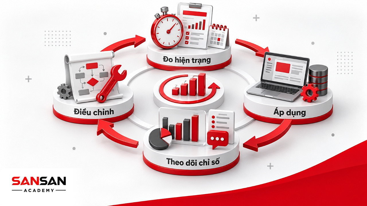 Vòng tròn đánh giá hiệu quả công nghệ số: đo hiện trạng, áp dụng, theo dõi chỉ số rồi điều chỉnh