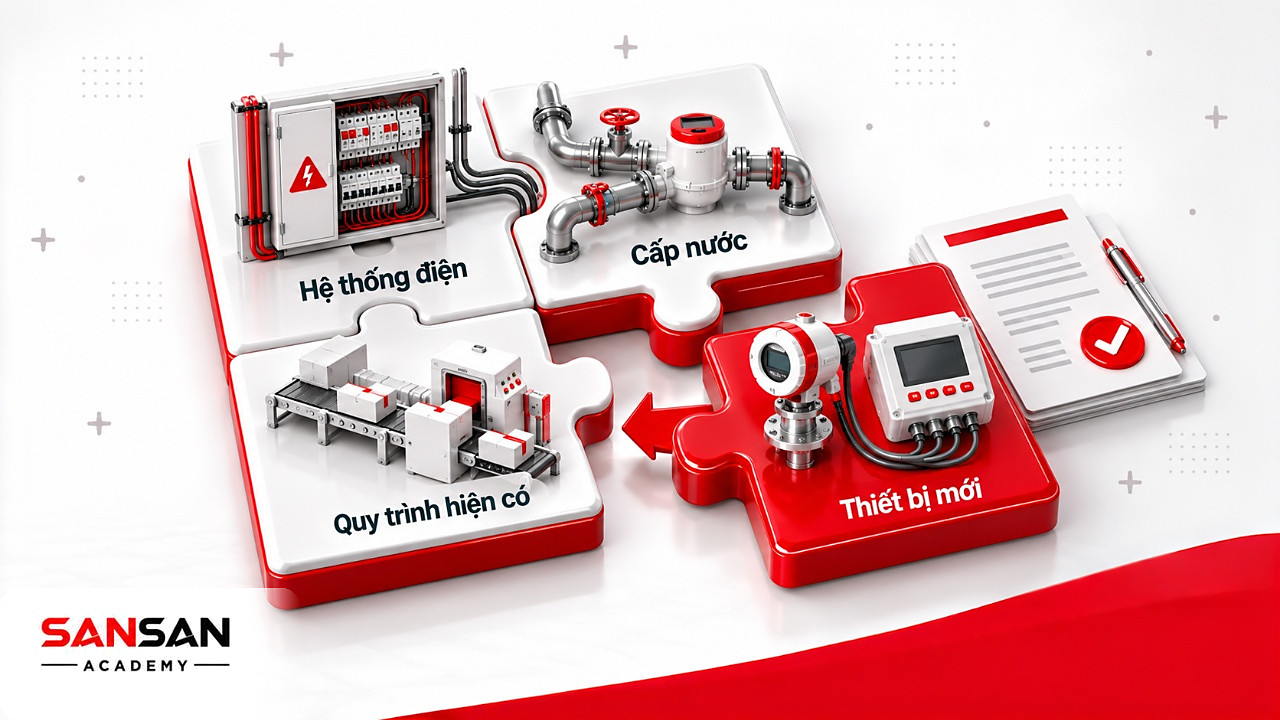 Mảnh ghép thiết bị mới khớp với hệ thống điện, cấp nước và quy trình hiện có khi tích hợp công nghệ xanh
