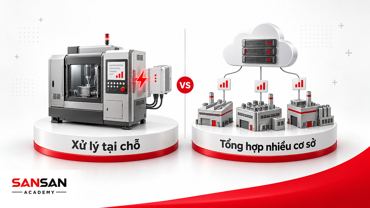 Công nghiệp thông minh so sánh điện toán biên xử lý ngay tại máy và đám mây tổng hợp dữ liệu nhiều nhà máy