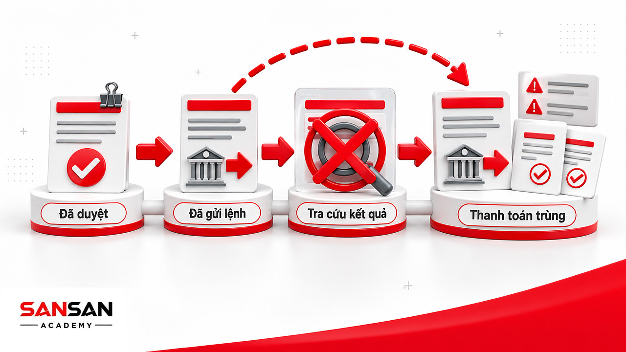 Chuỗi trạng thái thanh toán bỏ bước tra cứu kết quả dẫn tới trả trùng một khoản công nợ phải trả