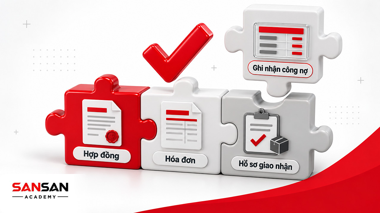 Các mảnh ghép hợp đồng, hóa đơn và hồ sơ giao nhận khớp nhau trước khi ghi nhận công nợ