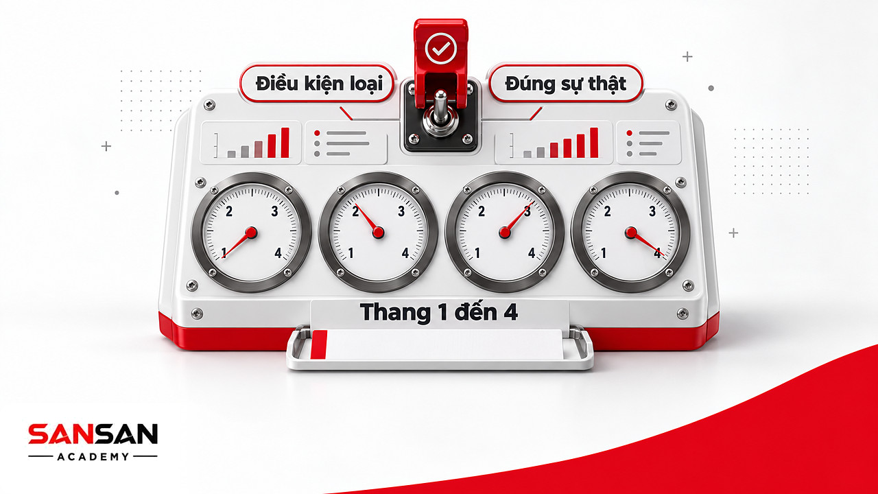 Bảng bốn đồng hồ chấm từ 1 đến 4 cùng công tắc kiểm tra sự thật, cách chấm headline theo công thức 4U