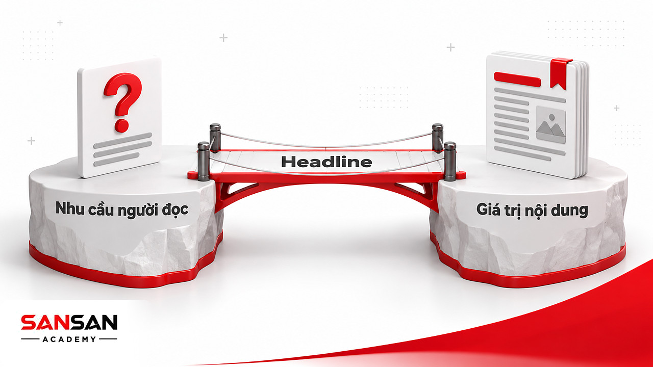 Dải headline làm cây cầu nối thẻ câu hỏi với tài liệu bài viết, thể hiện vai trò của công thức 4U