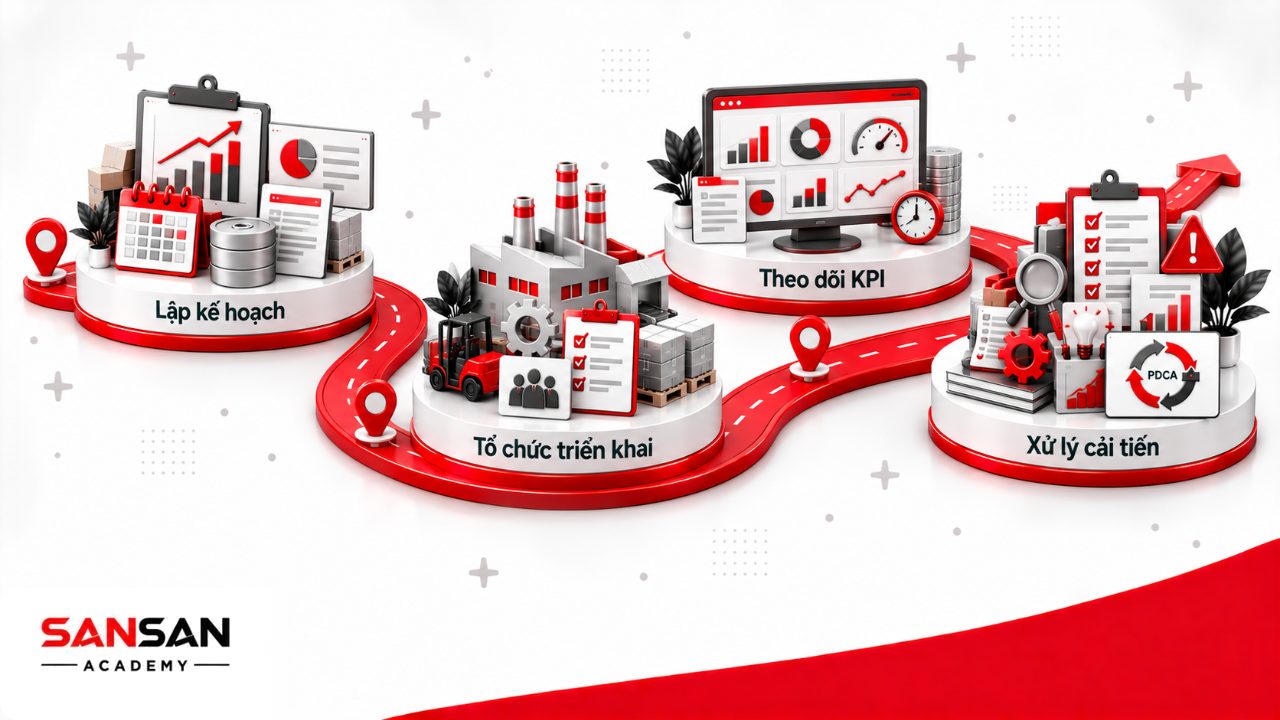 Công việc Giám đốc sản xuất từ lập kế hoạch, tổ chức nguồn lực, theo dõi KPI đến kiểm soát chất lượng, chi phí và cải tiến vận hành.