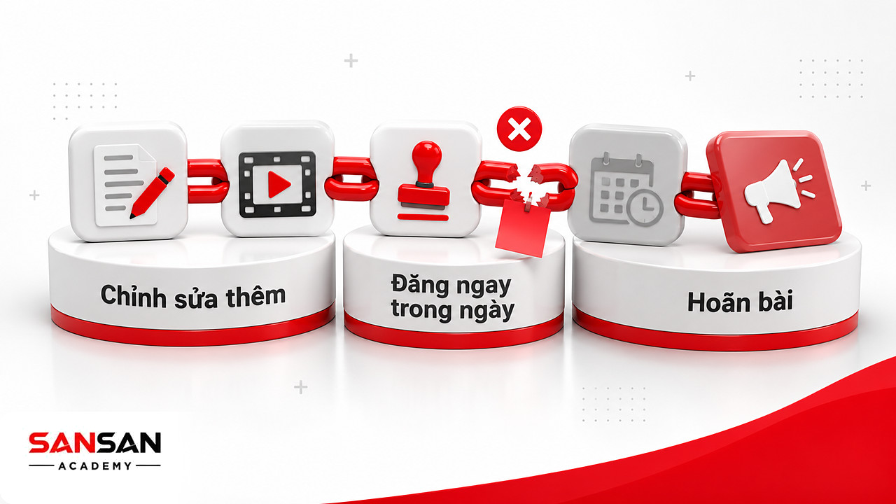 Chuỗi công đoạn đứt sau bước duyệt vì chỉnh sửa muộn khi Content Calendar thiếu thời gian dự phòng