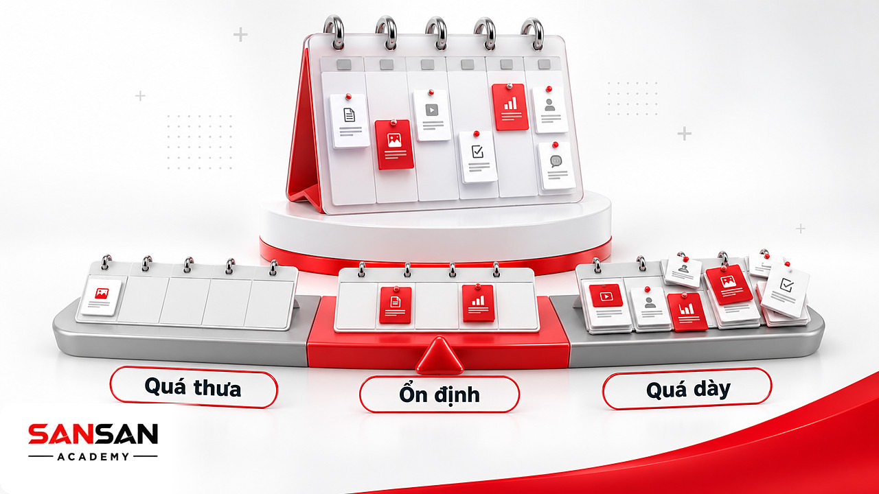 Thang đo tần suất đăng bài trong Content Calendar từ quá thưa, ổn định đến quá dày đặc