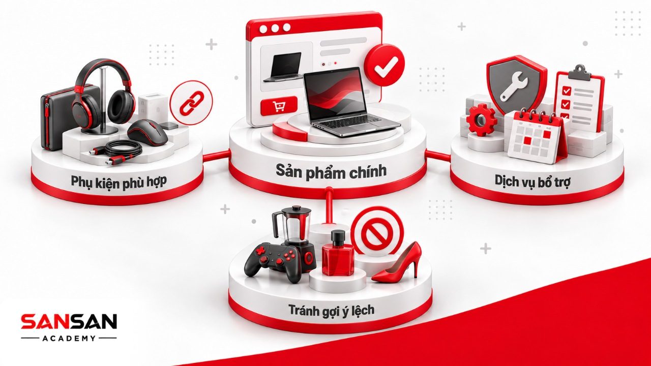 Cross Selling xoay quanh sản phẩm chính và các phụ kiện, vật tư hoặc dịch vụ bổ trợ tương thích thay vì gợi ý hàng không liên quan.