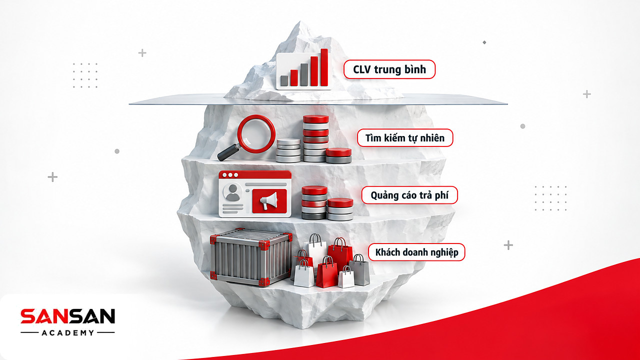 Tảng băng chìm cho thấy một mức Customer Lifetime Value trung bình che khác biệt giữa các nhóm khách hàng