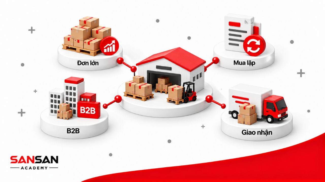 Mô hình wholesale kết nối đơn hàng lớn, khách B2B, mua lặp lại và hoạt động giao nhận