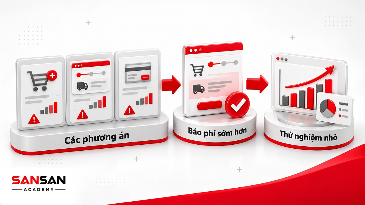 Chọn một trong ba phương án để thử nghiệm báo phí vận chuyển sớm hơn trong quy trình Data Driven