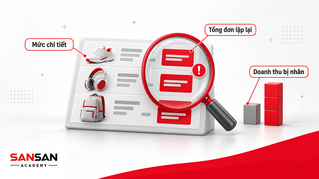 Kính lúp soi tổng đơn hàng bị lặp trên từng dòng sản phẩm làm doanh thu bị nhân trong Data Warehouse