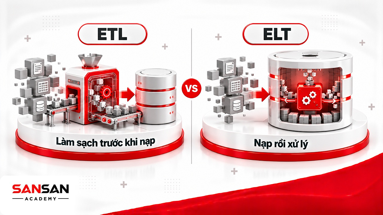 So sánh ETL làm sạch trước khi nạp với ELT nạp vào hệ thống đích rồi mới xử lý trong Data Warehouse