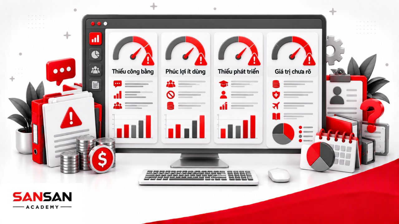 Dấu hiệu chế độ đãi ngộ chưa phù hợp gồm thiếu minh bạch, phúc lợi ít sử dụng, thiếu cơ hội phát triển và nhân viên không thấy đủ giá trị.