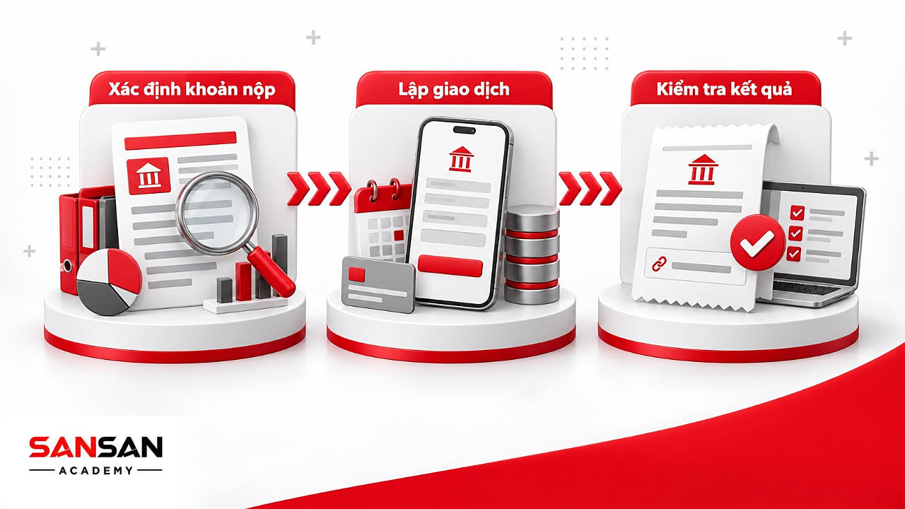 Dòng chảy ba bước nộp thuế cá nhân qua kênh điện tử từ xác định khoản nộp đến kiểm tra kết quả