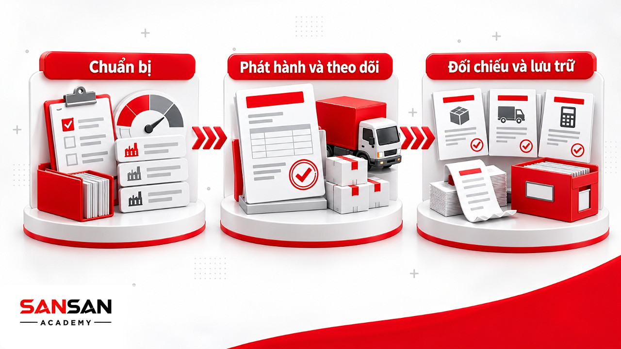 Ba chặng của quy trình lập và quản lý PO từ chuẩn bị, phát hành tới đối chiếu và lưu hồ sơ