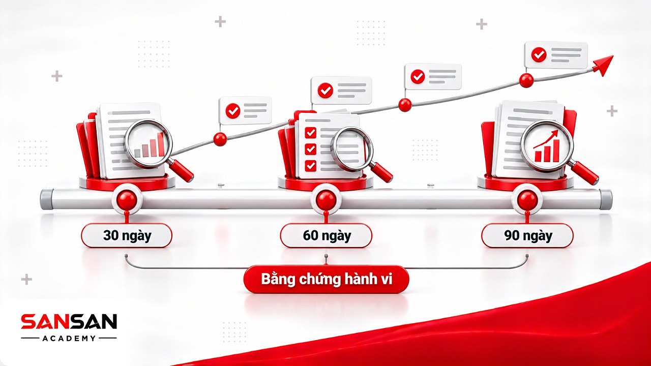 Dòng thời gian rà soát mô hình 4H sau 30, 60 và 90 ngày với hồ sơ bằng chứng hành vi