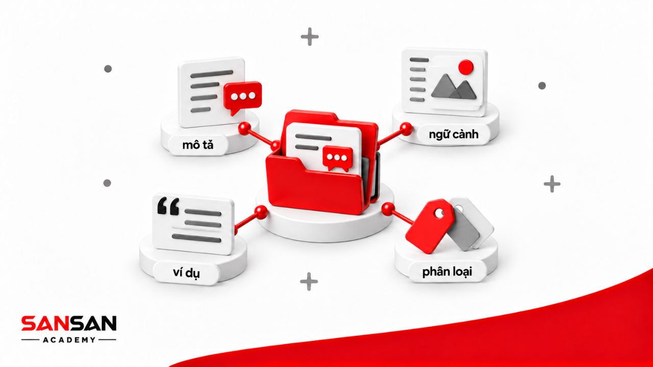 Hồ sơ mô tả liên kết với ví dụ, ngữ cảnh và nhóm phân loại.
