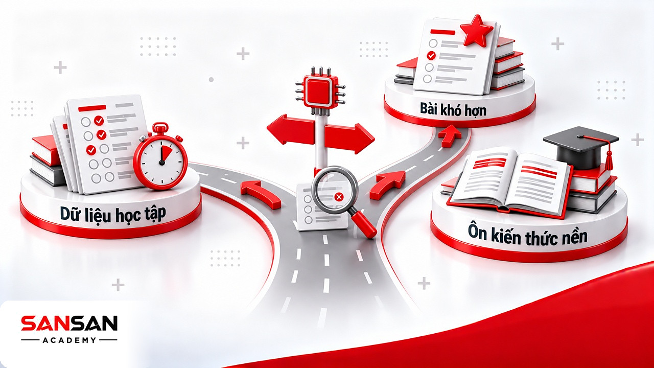 Ngã rẽ học tập thích ứng trong EdTech: dữ liệu bài làm đưa người học sang bài khó hơn hoặc ôn kiến thức nền