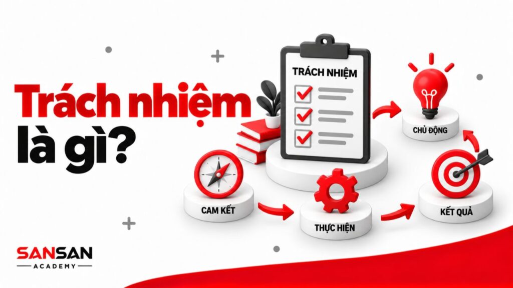 Trách nhiệm thể hiện qua cam kết, thực hiện, theo sát và khắc phục.