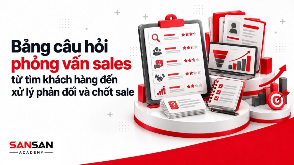 Bảng câu hỏi phỏng vấn sales đánh giá tìm khách hàng, tư vấn, xử lý phản đối, chốt sale và duy trì quan hệ sau bán.
