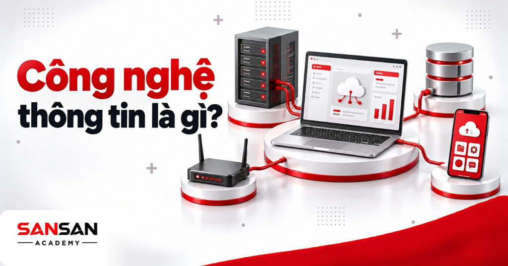 Máy tính xách tay nối với máy chủ, cơ sở dữ liệu, bộ định tuyến và điện thoại trong hệ thống công nghệ thông tin