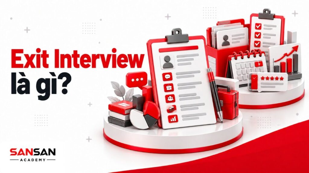 Exit Interview là gì với lý do nghỉ việc, trải nghiệm công việc, phản hồi quản lý, đãi ngộ và dữ liệu offboarding.