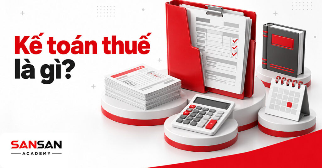 Bìa hồ sơ kế toán thuế mở tờ khai kẹp sổ kế toán, bên cạnh hóa đơn, máy tính, lịch hạn nộp và sách quy định