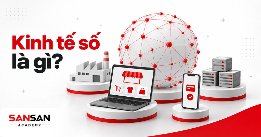 Quả cầu mạng lưới kết nối cùng máy tính bán hàng trực tuyến, điện thoại thanh toán và nhà máy trong kinh tế số