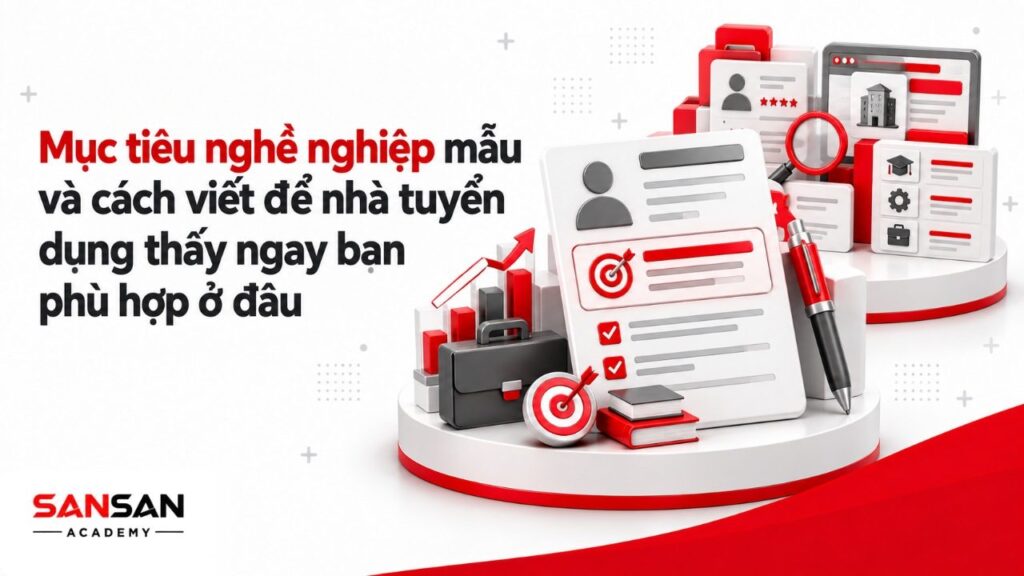 Mục tiêu nghề nghiệp mẫu trong CV với vị trí hướng đến, kỹ năng liên quan và giá trị ứng viên có thể đóng góp cho doanh nghiệp.