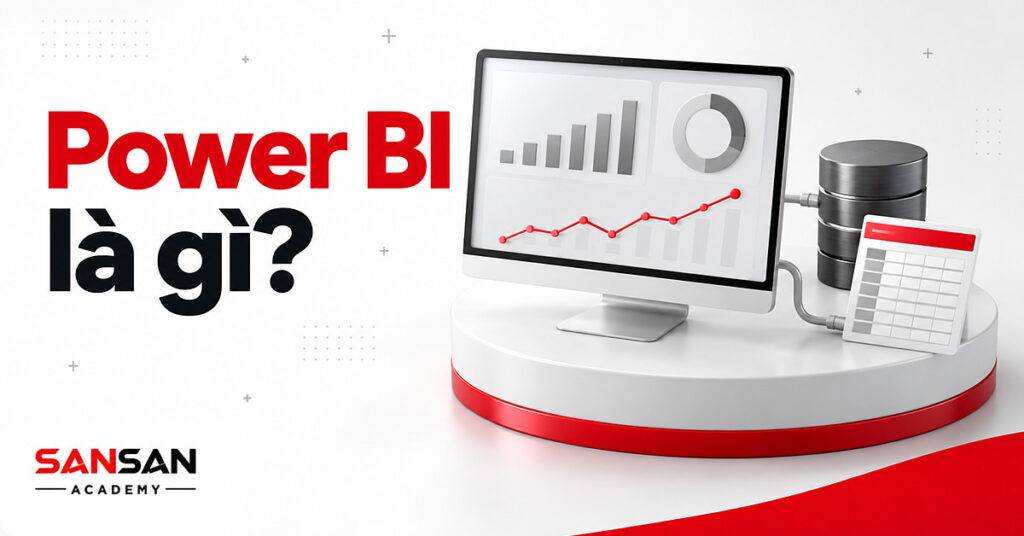 Màn hình bảng điều khiển chung nối với cơ sở dữ liệu và bảng tính minh họa công cụ Power BI
