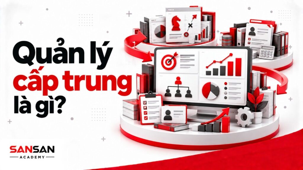 Quản lý cấp trung là gì với mục tiêu bộ phận, nguồn lực, đội ngũ, báo cáo và định hướng từ lãnh đạo cấp cao.