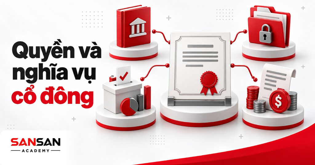 Quyền và nghĩa vụ cổ đông qua giấy chứng nhận cổ phần, phiếu biểu quyết, biểu đồ cổ tức, điều lệ và hồ sơ mật.