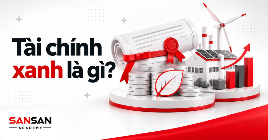 Chứng chỉ trái phiếu buộc ruy băng đỏ trên chồng xu cạnh nhà máy mái pin mặt trời minh họa tài chính xanh