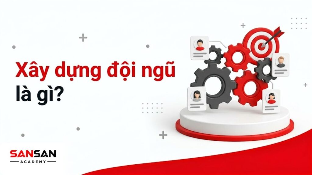 Sơ đồ 3D mô tả khái niệm xây dựng đội ngũ và sự phối hợp.