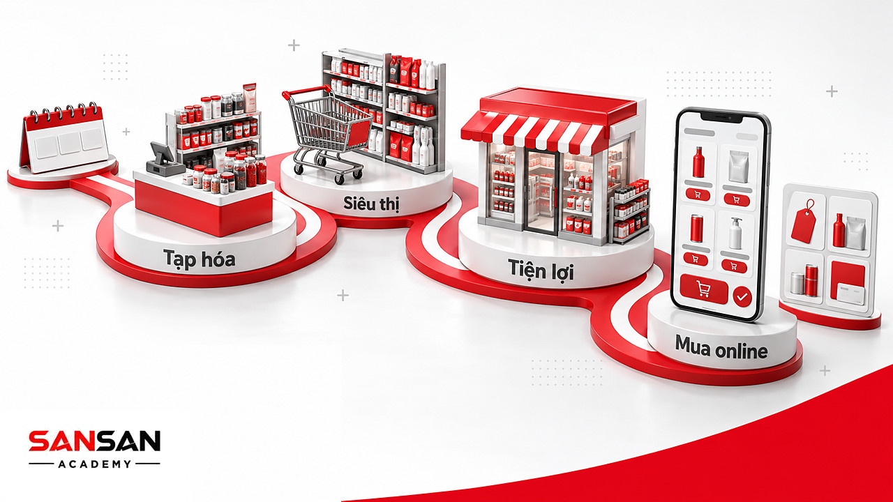 Con đường qua tạp hóa, siêu thị, cửa hàng tiện lợi và đơn online trong một tuần mua hàng FMCG