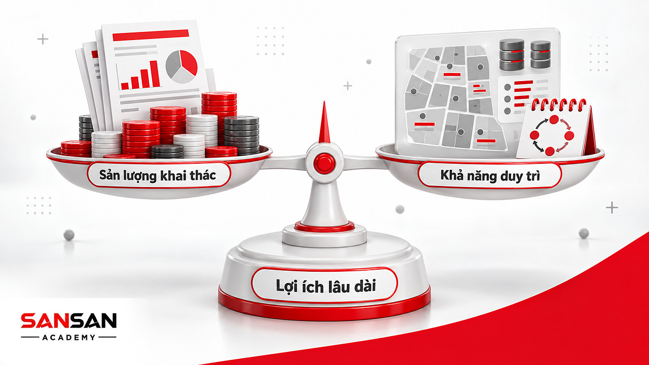 Cán cân giữa sản lượng khai thác và khả năng duy trì tài nguyên theo nguyên tắc 5 của FSC