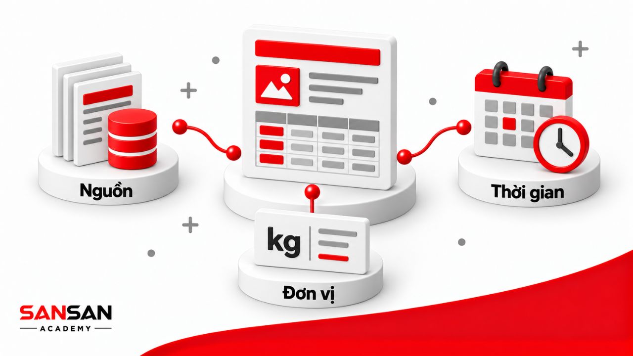 Bảng số liệu được liên kết với nguồn, thời gian và đơn vị đo.