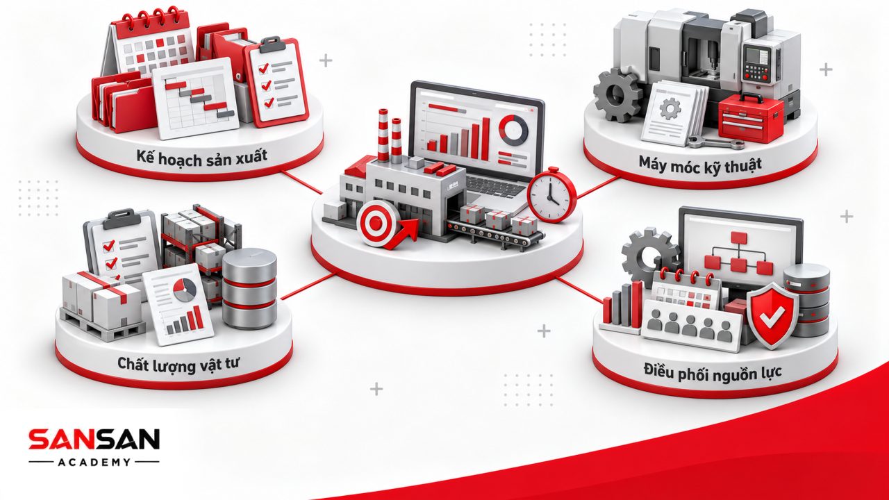 Giám đốc sản xuất điều phối kế hoạch, phân xưởng, máy móc, vật tư, chất lượng, bảo trì và nhân lực trong nhà máy.