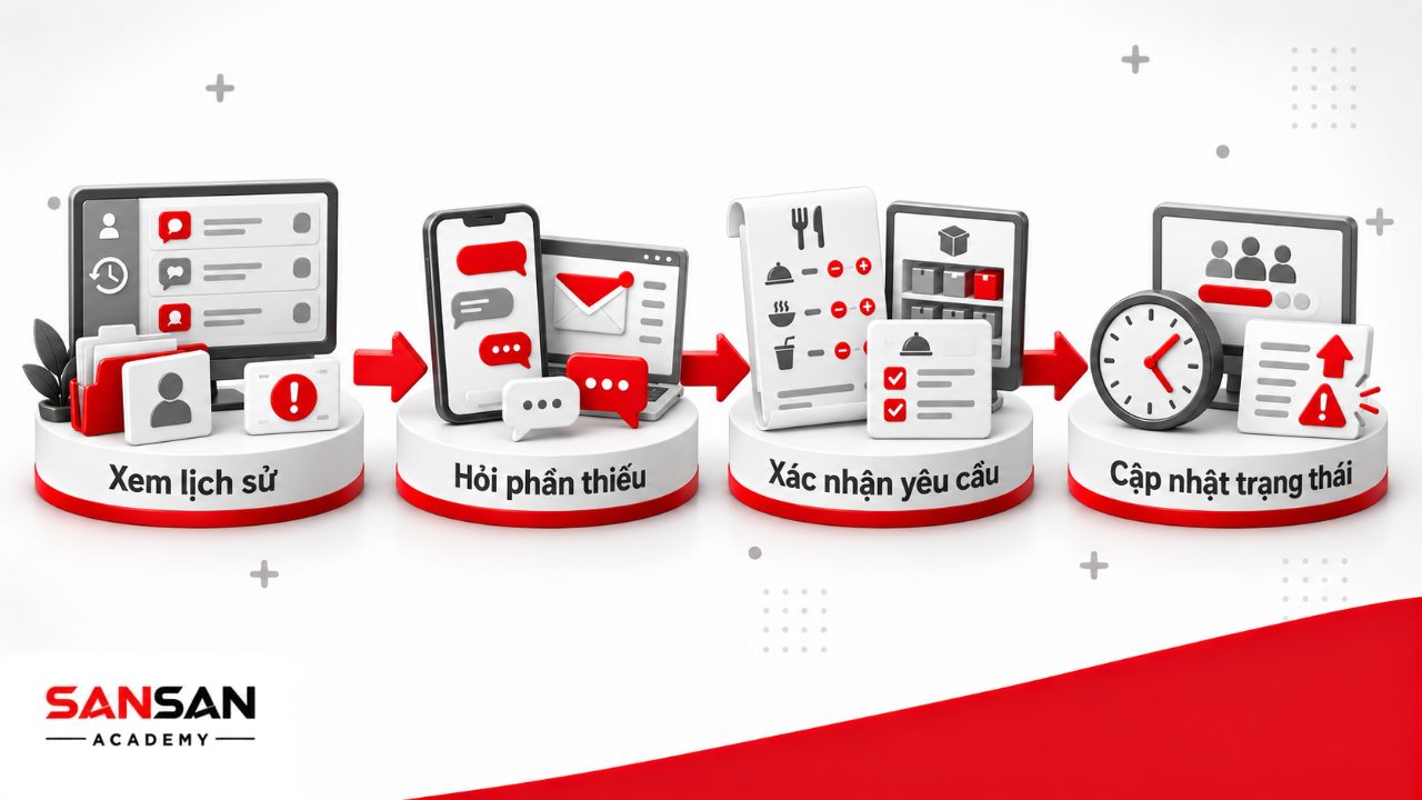 Áp dụng giao tiếp với khách hàng trong chăm sóc sau mua bằng CRM, lịch sử trao đổi, xác nhận yêu cầu và cập nhật tình trạng xử lý.