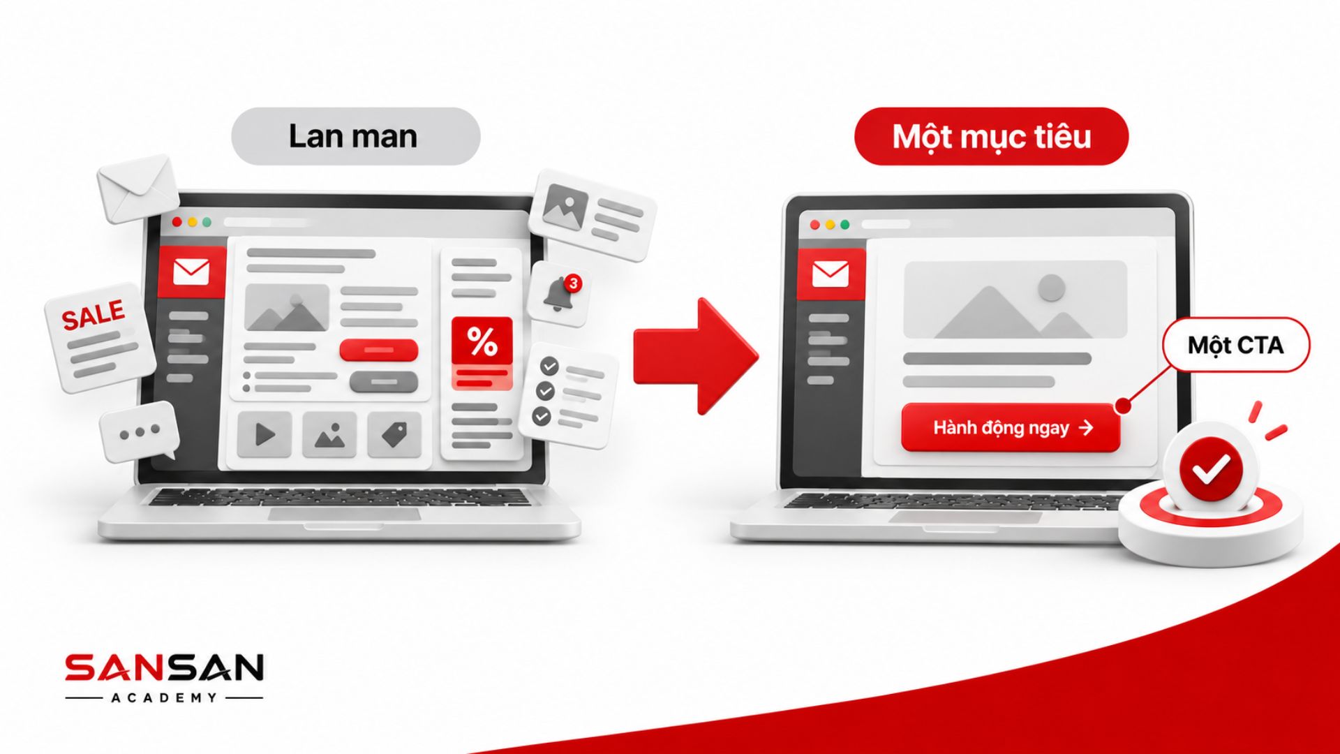 Email Marketing nên tập trung vào một mục tiêu chính và một lời kêu gọi hành động rõ ràng thay vì đưa quá nhiều nội dung.