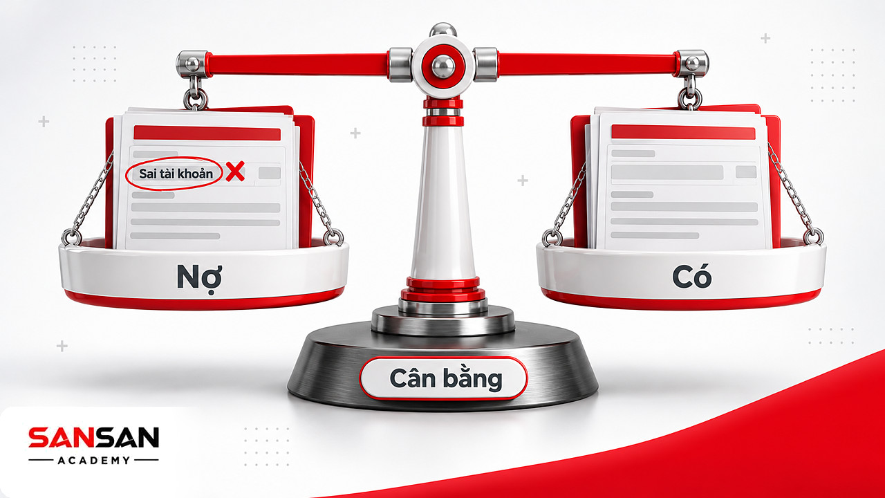 Cán cân Nợ Có thăng bằng nhưng một tài khoản bị khoanh đỏ, lỗi đúng số sai bản chất khi hạch toán kế toán