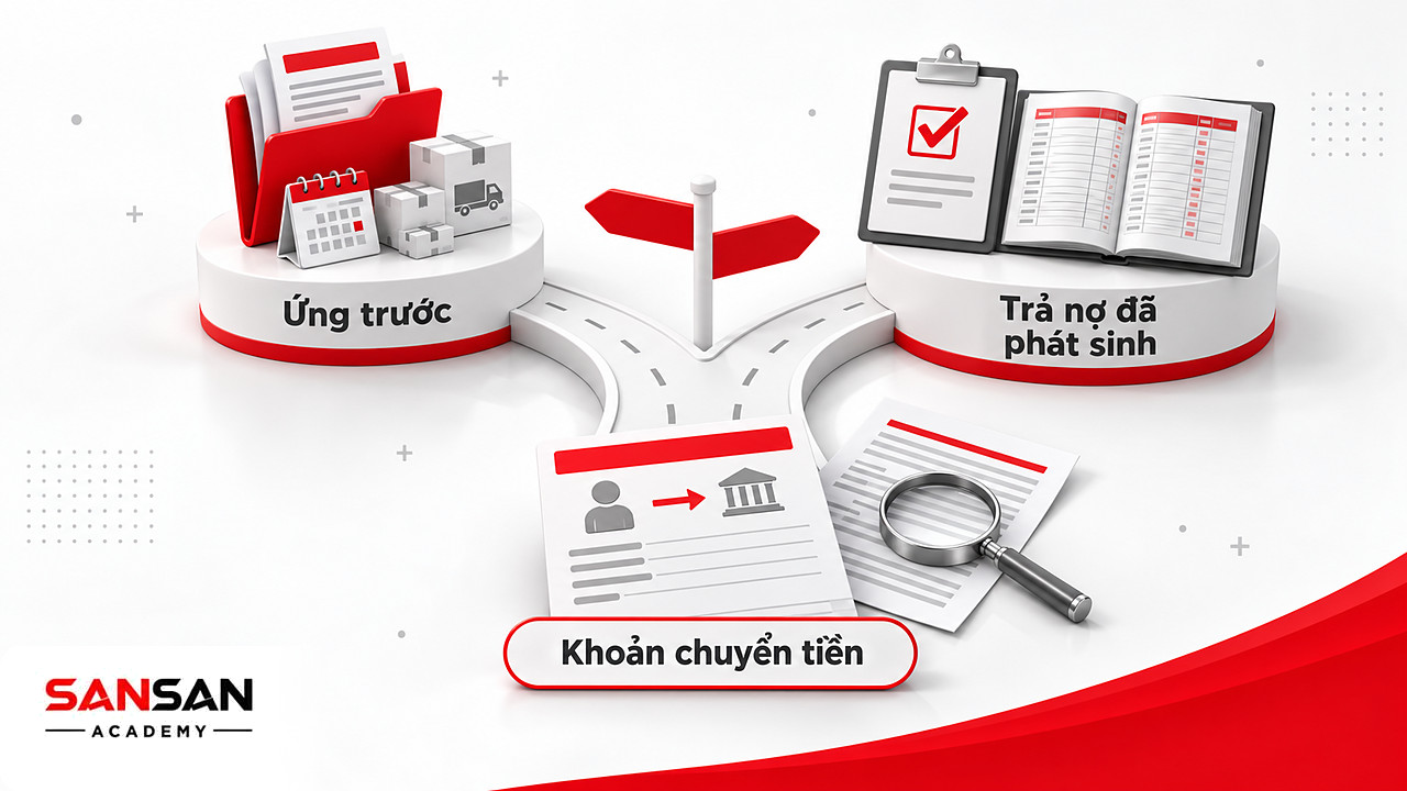 Ngã rẽ giữa ứng trước và trả nợ cho cùng một khoản chuyển tiền khi hạch toán kế toán theo bản chất