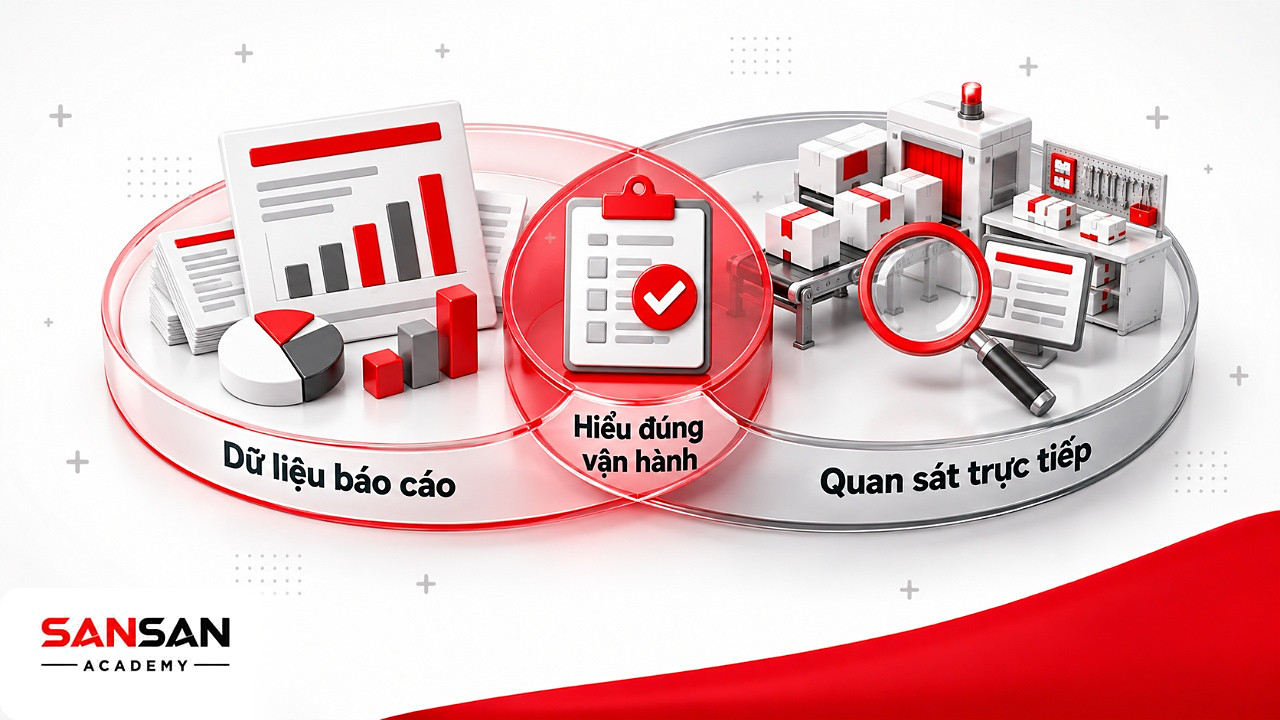 Hai vòng giao nhau giữa dữ liệu báo cáo và quan sát trực tiếp tại Gemba giúp hiểu đúng vận hành