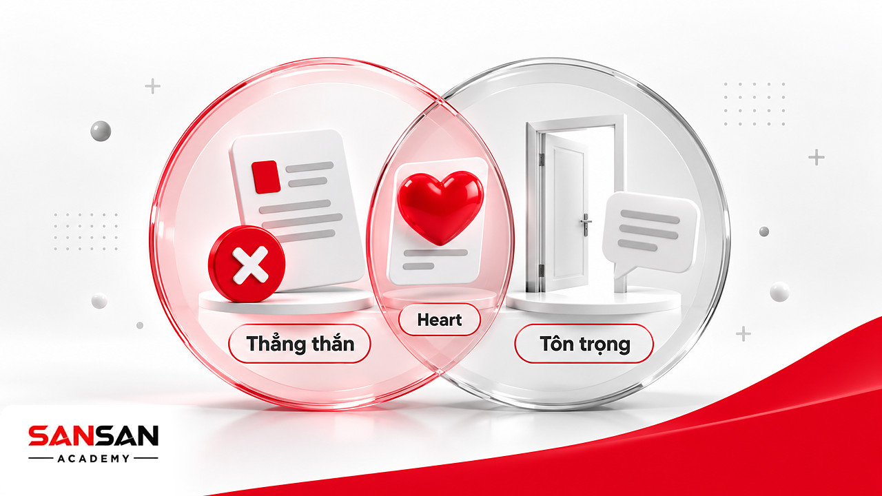 Hai vòng thẳng thắn và tôn trọng giao nhau ở trái tim đỏ, minh họa yếu tố Heart trong mô hình 4H
